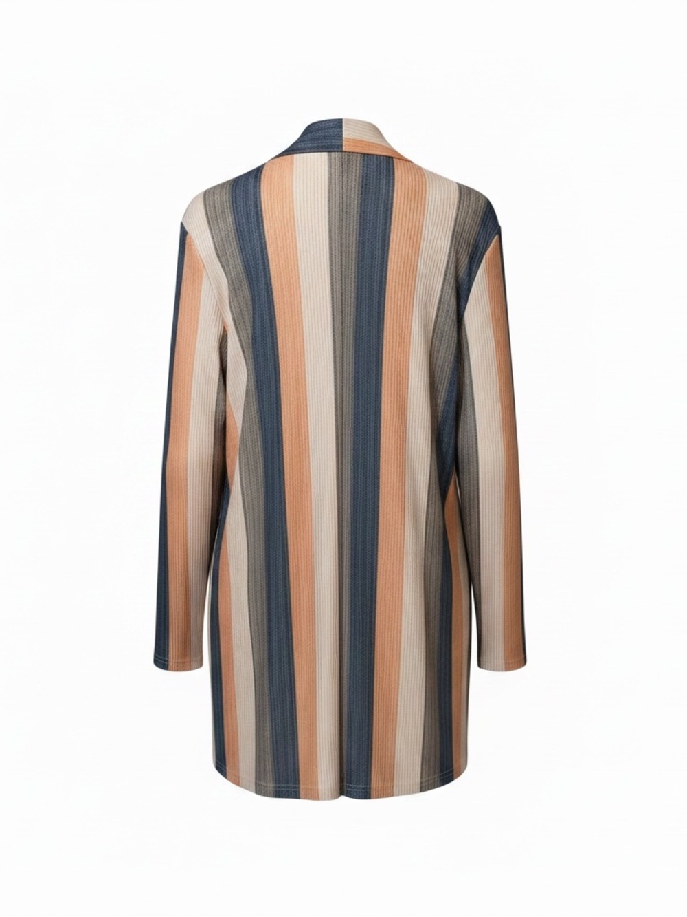 Vertical Stripe Longline Trench Coatigan in Blue, Tan & Cream